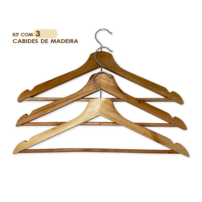 Kit com 3 Cabides de Madeira - Loja Lar Criativo