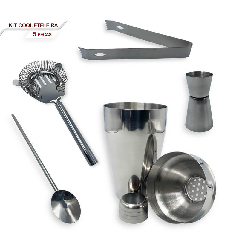 Kit Coqueteleira - 5 Peças - Aço Inox - Loja Lar Criativo